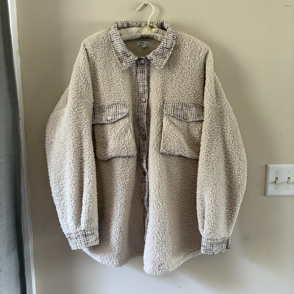 Jen & Co Over Sized Beige Fluffy Sherpa Jacket Mauve Women's 2XL/3XL
